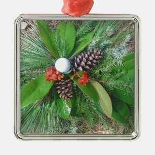 Golf Ball Kiefernzapfen und Evergreens Weihnachten Ornament Aus Metall