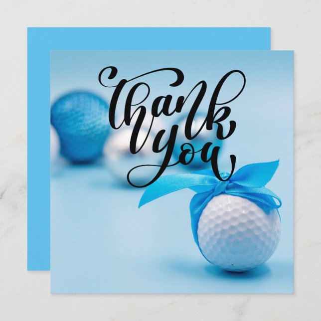 Golf Ball mit blauem Band für Baby Duschjunge Dankeskarte (Vorne/Hinten)