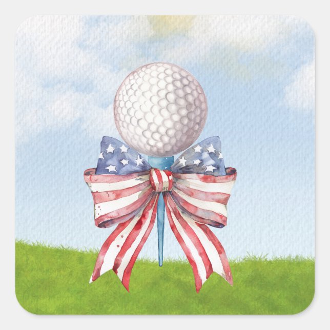 Golf Ball mit Fahne der amerikanischen Ribbon Wass Quadratischer Aufkleber (Vorderseite)