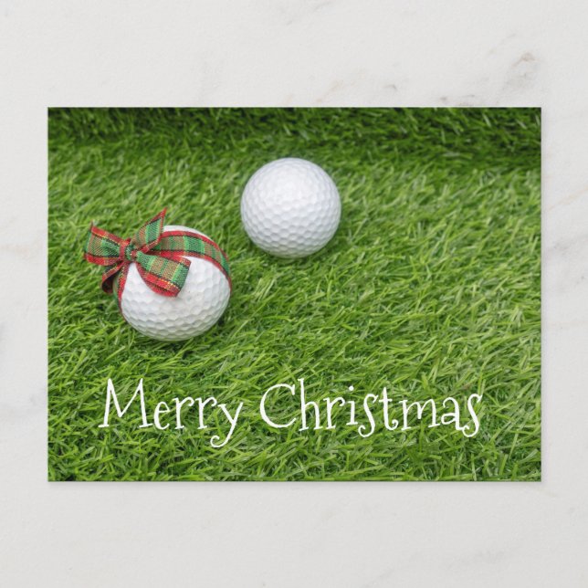 Golf-Ball mit Weihnachtsband zu Weihnachten Postkarte (Vorderseite)