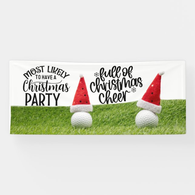 Golf Ball mit Weihnachtsmannmütze Golfer Party Banner (Horizontal)