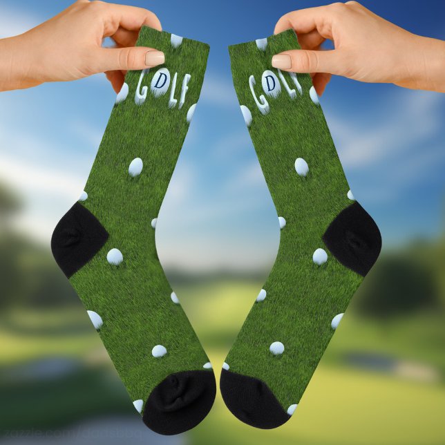 Golf Ball Monogram Funny Green Golfsocks Socken (Fun golf ball socks to give to the golfer in your life. Just add their initial)