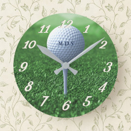 Golf Ball on T-Shirt Green Mit Monogramm Golfer Uh Runde Wanduhr