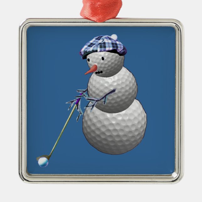 Golf Ball Snowman Silbernes Ornament (Vorne)