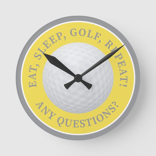 Golf Ball Sport Modernes Golfangebot Gelbes Grau Runde Wanduhr (Vorderseite)
