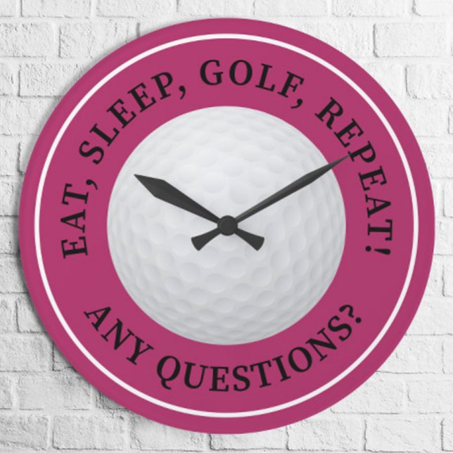 Golf Ball Sport Modernes Golfangebot Girly Pink Runde Wanduhr (Von Creator hochgeladen)