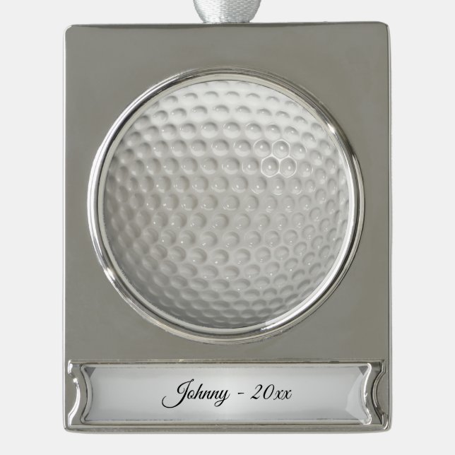 Golf Ball Sport Personalisiert Banner-Ornament Silber (Vorderseite)
