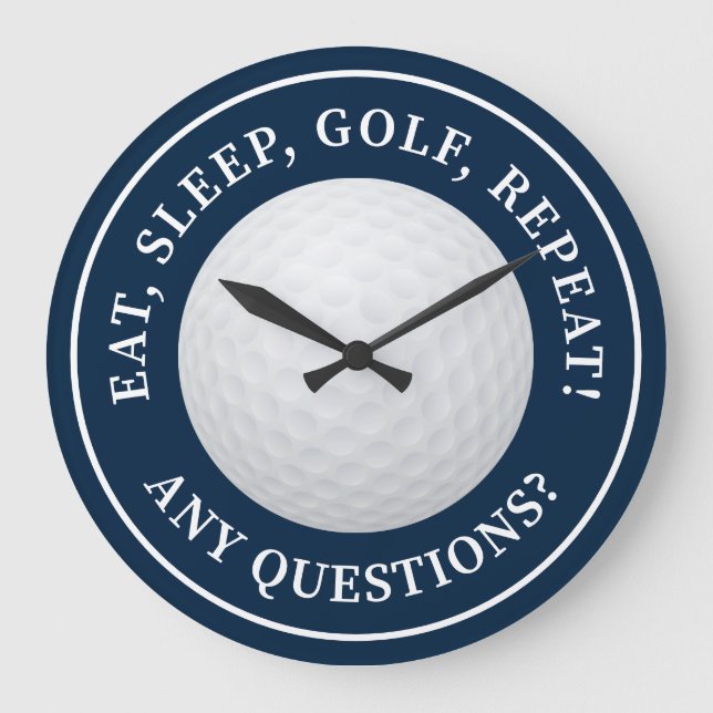 Golf Ball Sports Funny Golf Zitat Modernes Blau Große Wanduhr (Vorderseite)