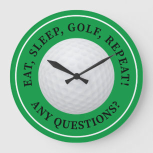 Golf Ball Sports Zitat Modernes, grünes Schwarz Große Wanduhr