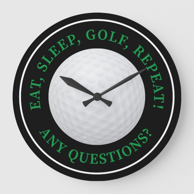 Golf Ball Sports Zitat Modernes Schwarzes Grün Große Wanduhr (Vorderseite)
