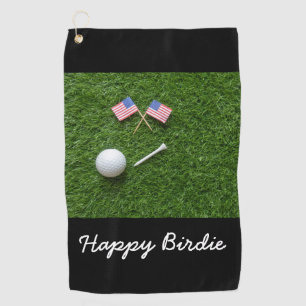 Golf Ball Tee und Flagge von Amerika U.S.A. grün Golfhandtuch