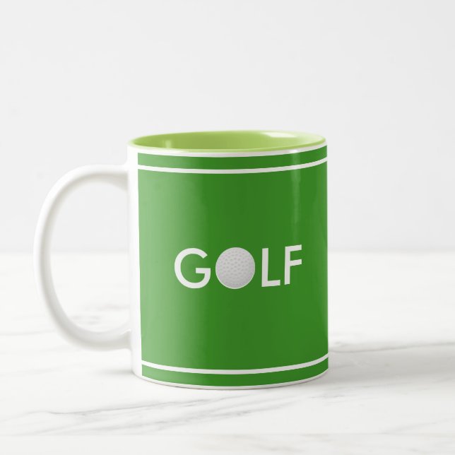 Golf Ball Text auf Grün Zweifarbige Tasse (Links)