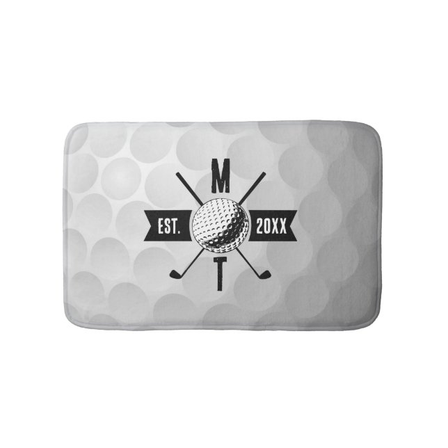Golf Ball Texture & Club Initial Monogram Badematte (Vorderseite)