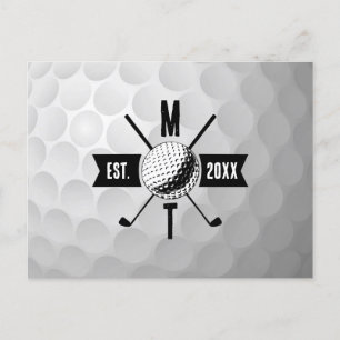 Golf Ball Texture & Club Initial Monogram Feiertagspostkarte