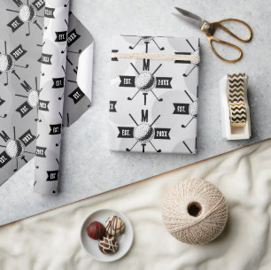 Golf Ball Texture & Club Initial Monogram Geschenkpapier