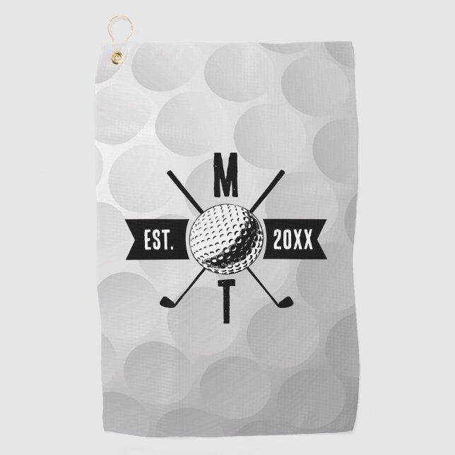 Golf Ball Texture & Club Initial Monogram Golfhandtuch (Vorderseite)