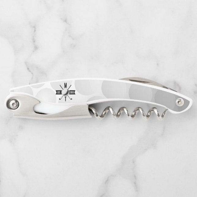 Golf Ball Texture & Club Initial Monogram Kellnermesser (Vorderseite)