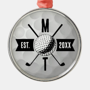 Golf Ball Texture & Club Initial Monogram Ornament Aus Metall