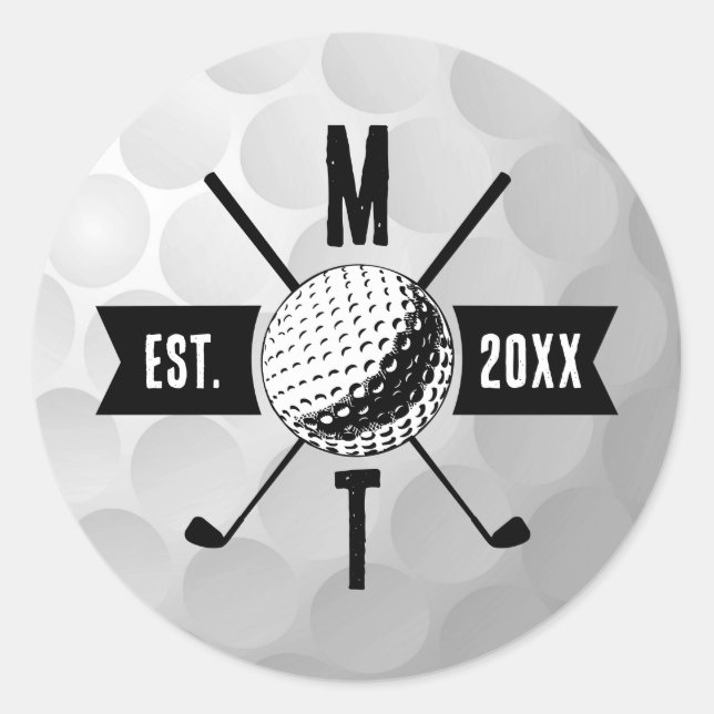 Golf Ball Texture & Club Initial Monogram Runder Aufkleber (Vorderseite)