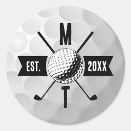 Golf Ball Texture & Club Initial Monogram Runder Aufkleber