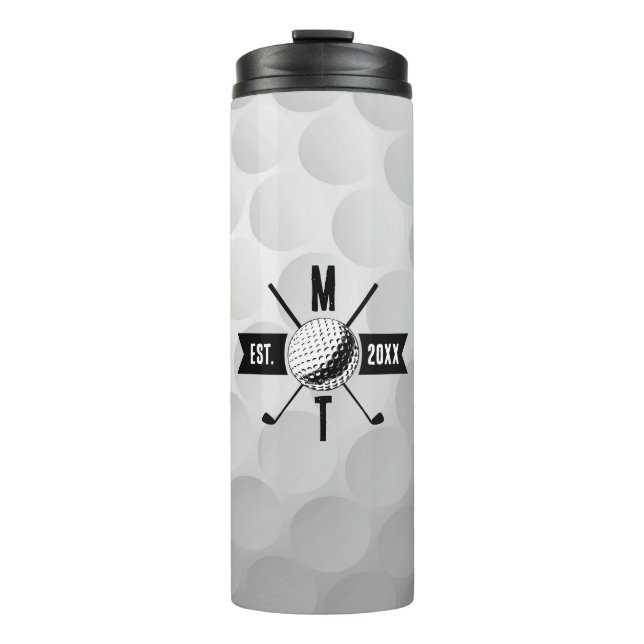 Golf Ball Texture & Club Initial Monogram Thermosbecher (Vorderseite)