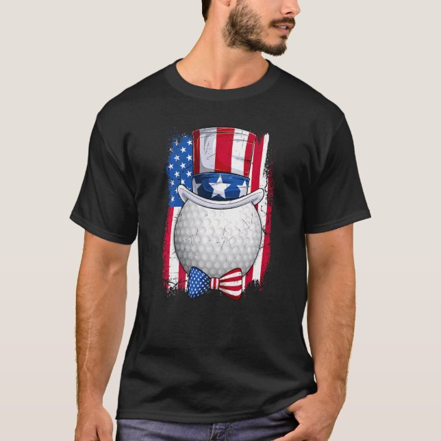 Golf Ball & Uncle Sam Hat American Flag 4. Juli T-Shirt (Vorderseite)