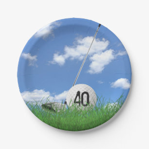 Golf Ball und Club zum 40. Geburtstag Pappteller