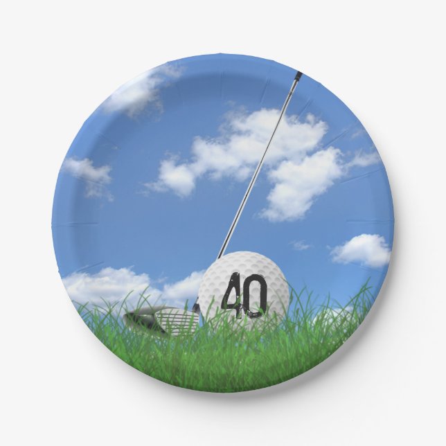 Golf Ball und Club zum 40. Geburtstag Pappteller (Vorderseite)