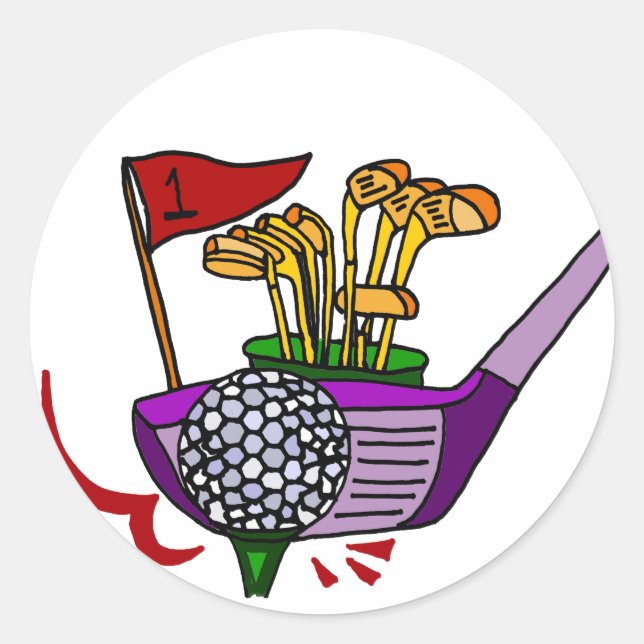 Golf Ball und Clubs Golfsport Runder Aufkleber (Vorderseite)