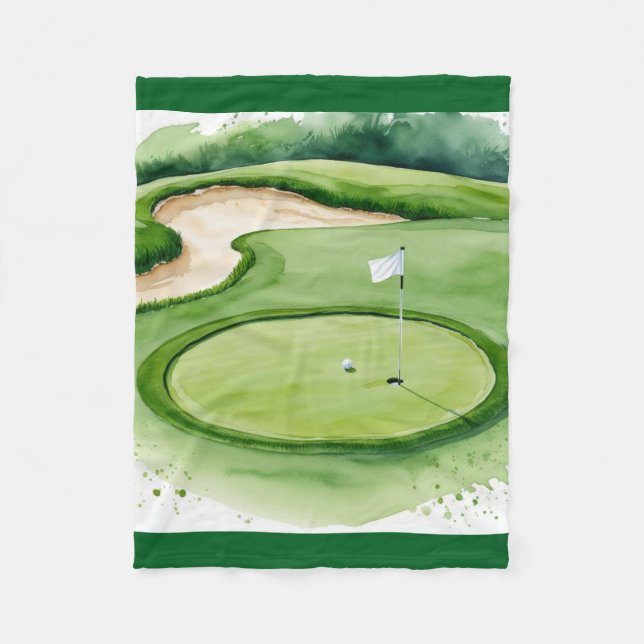 Golf Ball und Flag auf Grün Fleecedecke (Vorderseite)