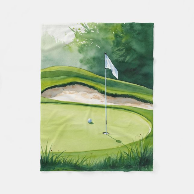 Golf Ball und Flag auf Grün Fleecedecke (Vorderseite)