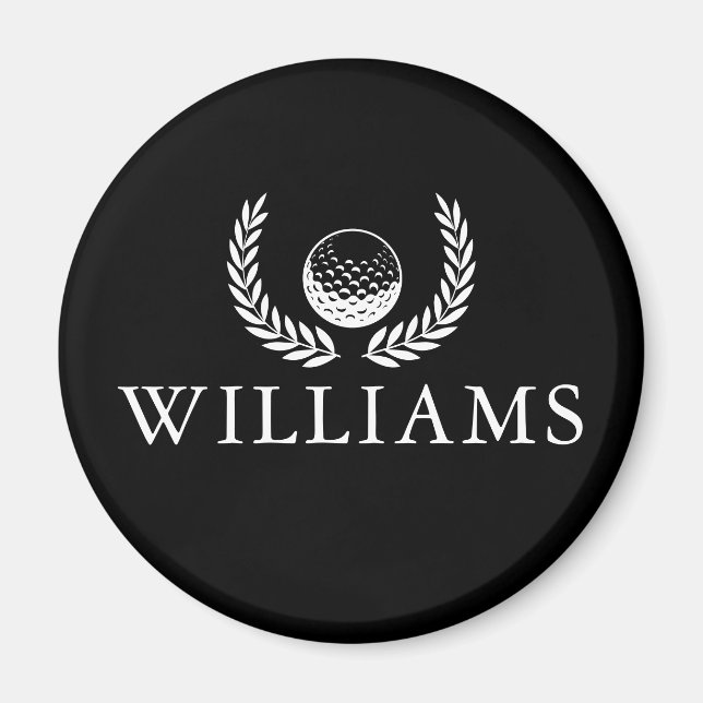 Golf Ball und Kranz Schwarz-Weiß-Individuelle Name Magnet (Vorne)