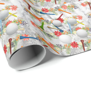 Golf Ball und Tee Weihnachts-Thema Geschenkpapier