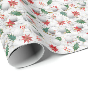 Golf Ball und Tee Weihnachts-Thema Geschenkpapier