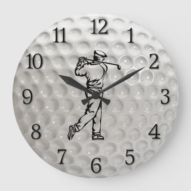 Golf Ball Wall Uhr mit Zahlen und Golfer (Vorderseite)