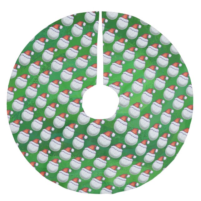 Golf Ball Weihnachtshäuser auf Green Polyester Weihnachtsbaumdecke (Vorderseite)