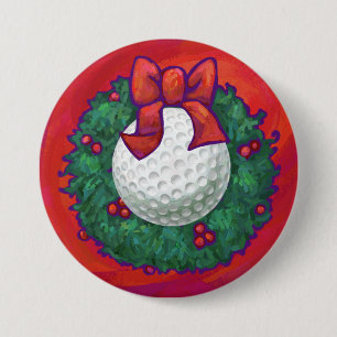 Golf Ball Weihnachtskranz auf Rot Button