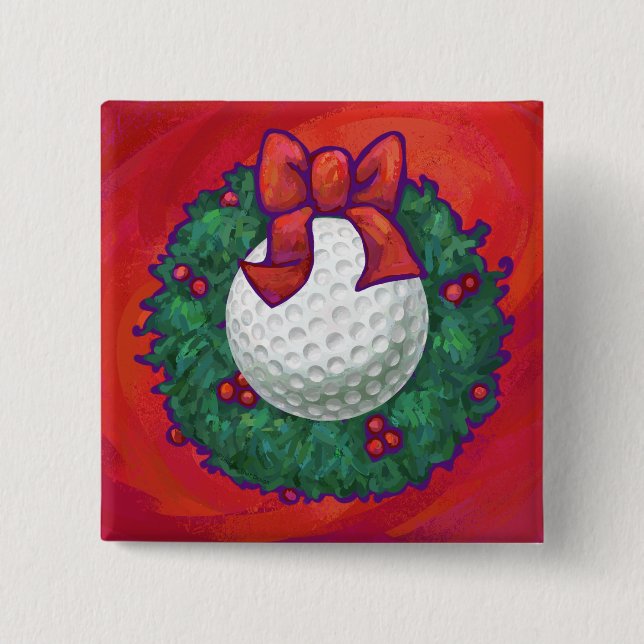 Golf Ball Weihnachtskranz auf Rot Button (Vorderseite)