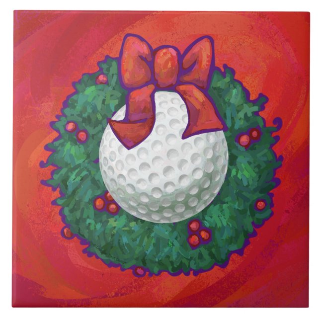 Golf Ball Weihnachtskranz auf Rot Fliese (Vorderseite)
