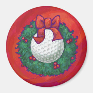 Golf Ball Weihnachtskranz auf Rot Magnet