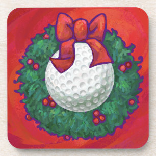 Golf Ball Weihnachtskranz auf Rot Untersetzer