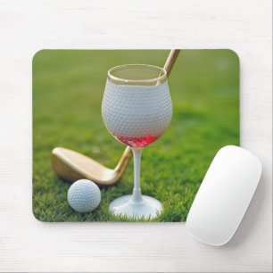 Golf Ball Wine Glass and Club Mousepad