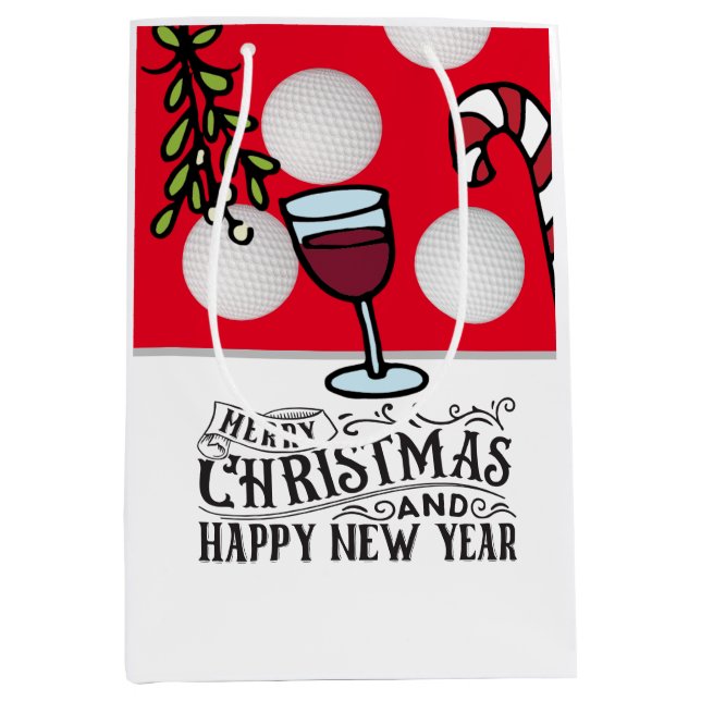 Golf Ball Wine Mistletoe für Golfer Weihnachten Mittlere Geschenktüte (Vorderseite)