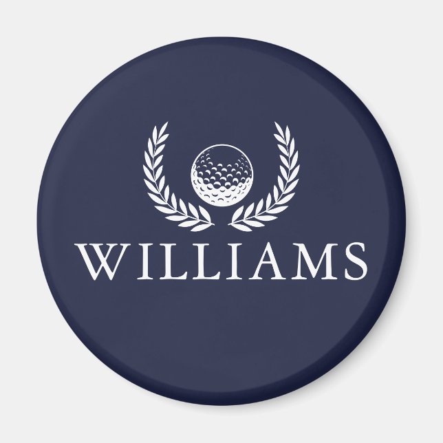Golf Ball & Wreath Individuelle Name Navy Blue Magnet (Vorne)