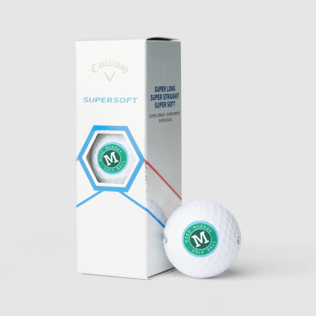 Golf Balls mit stylishen Blue Green Monogram Golfball (Verpackung)