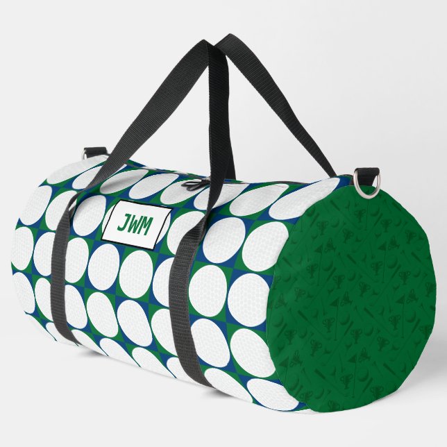 Golf Balls Muster INITIALS Green Blue Preppy Fun Duffle Bag (Linke Ecke)