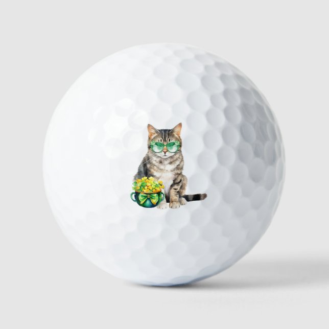Golf Balls St Patrick's Day Tabby Cat Golfball (Vorderseite)