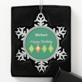 Golf Birthday Green Diamond Shapes Schneeflocken Zinn-Ornament