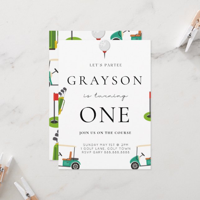 Golf Birthday Par T-Shirt Einladung (Vorderseite/Rückseite Beispiel)