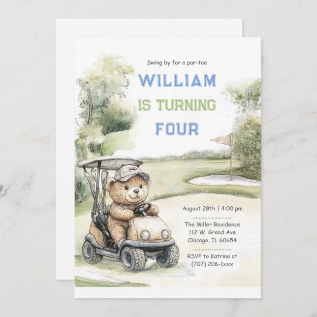 Golf Birthday Party Card für Kinder Einladung (Vorne/Hinten)